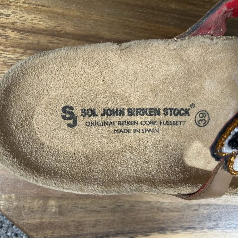 Sol John BirkenStock Women's Size 39 Bohemian Beaded Comfort Slide Sandals Used